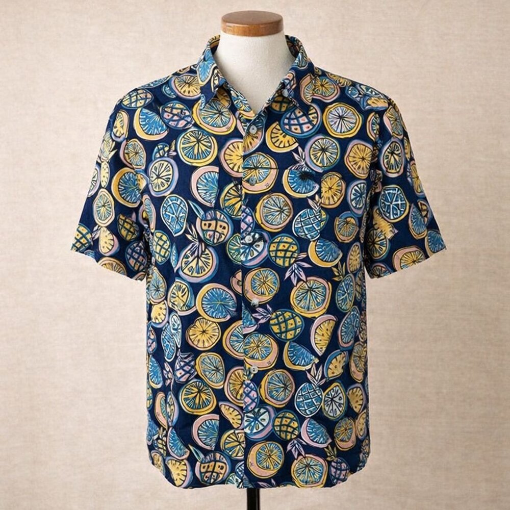 Junk Food Clothing Hawaiian Shirt Sz L Tropical Pineapple Short Sleeve Vacation